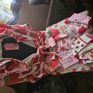 Strawberry Print Pink Robe and Accessories Set